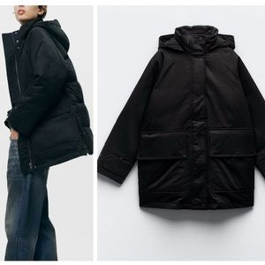 ZARA quilted hooded oversized jacket